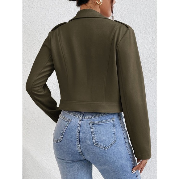 Lapel collar Zip Up vegan Moto Jacket beige cream - Picture 5 of 11